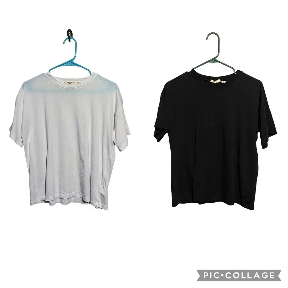 Christian Siriano Lot Of 2 Black White Pima Cotton Crew Neck Tee Women's Small